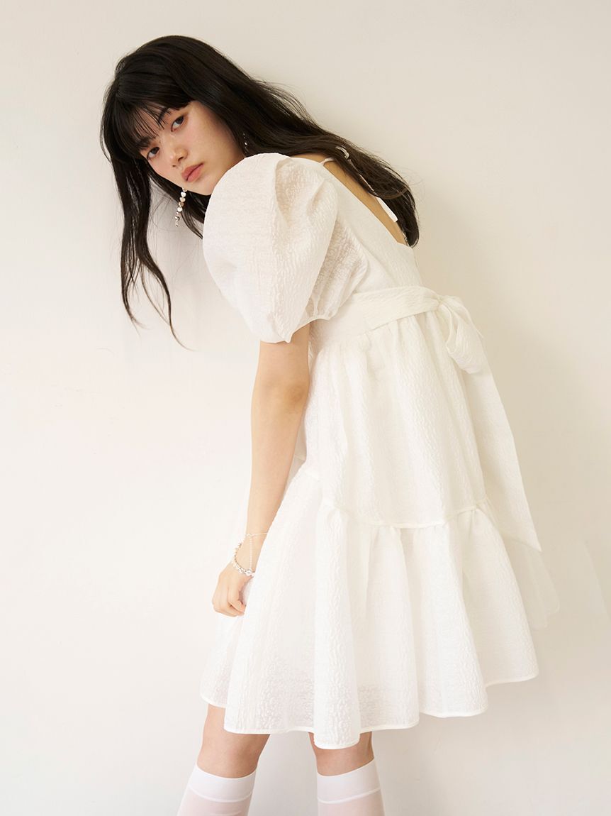 LILY BROWN「ジャガードボリュームバックリボンミニワンピース」|ワンピース|
