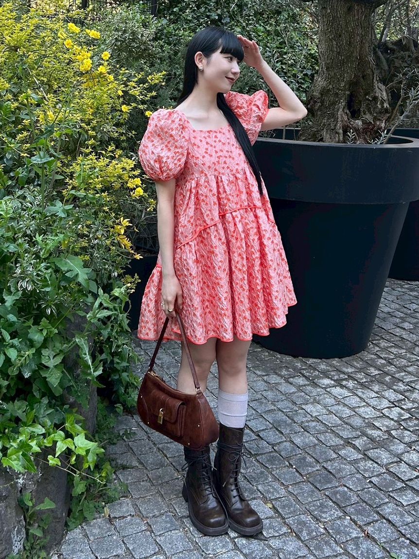 LILY BROWN「ジャガードボリュームバックリボンミニワンピース」|ワンピース|