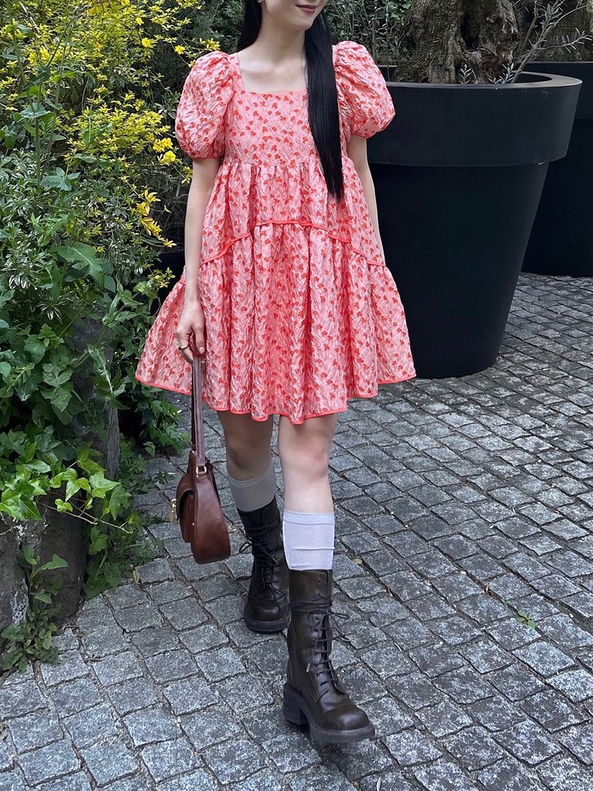 LILY BROWN「ジャガードボリュームバックリボンミニワンピース」|ワンピース|