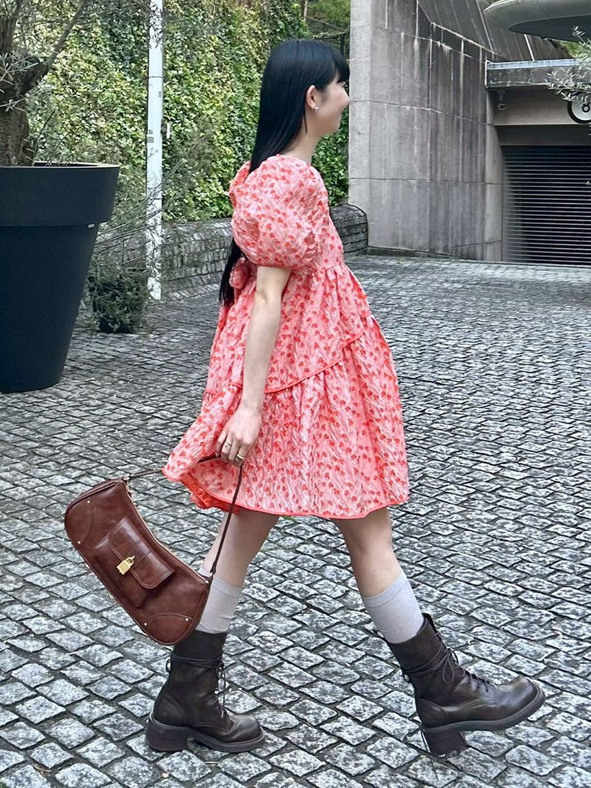 LILY BROWN「ジャガードボリュームバックリボンミニワンピース」|ワンピース|