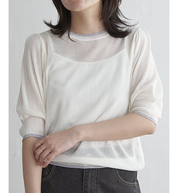 VENCE share style「梨地袖配色トップス」|ニット・セーター|