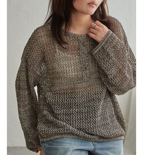 VENCE share style「メッシュ編みヘンリーネックプルオーバー」|ニット・セーター|