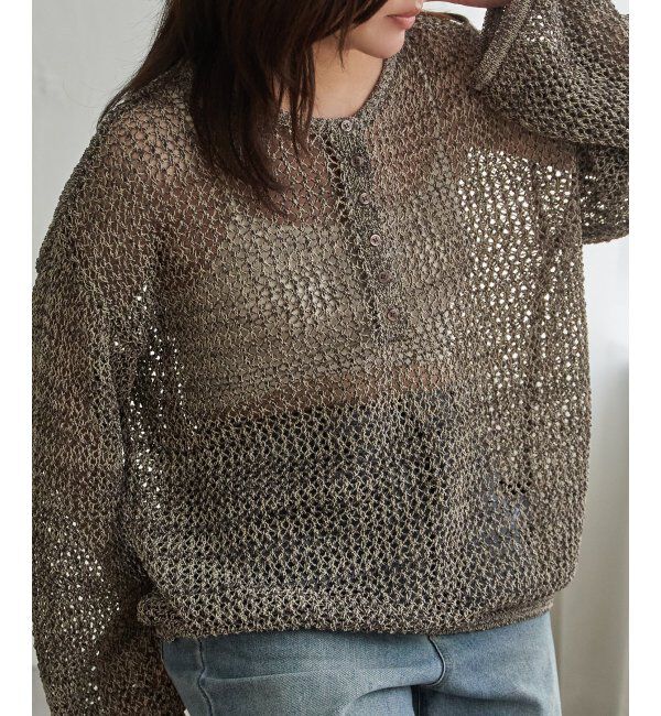 VENCE share style「メッシュ編みヘンリーネックプルオーバー」|ニット・セーター|