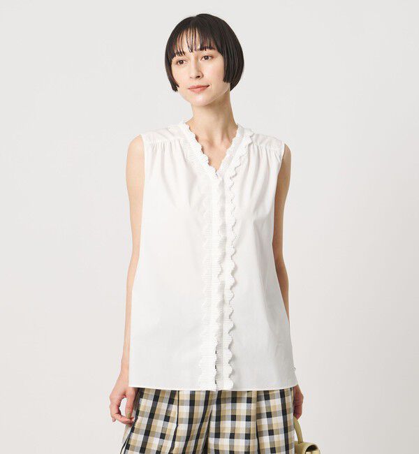 UNITED ARROWS「2WAY タックフリル ノースリーブ ブラウス」|シャツ・ブラウス|WHITE