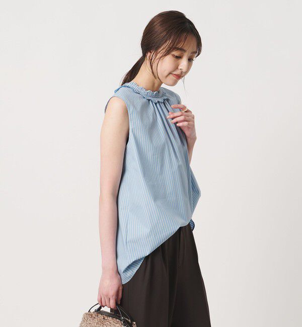 UNITED ARROWS「2WAY タックフリル ストライプ ノースリーブ ブラウス」|シャツ・ブラウス|