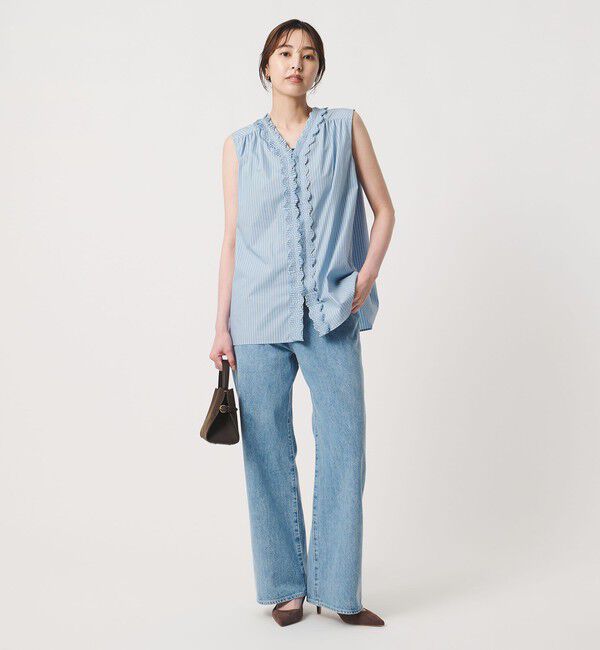 UNITED ARROWS「2WAY タックフリル ストライプ ノースリーブ ブラウス」|シャツ・ブラウス|