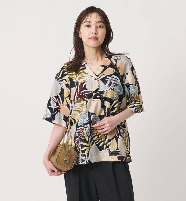 UNITED ARROWS「リーフ プリント シャツ」|シャツ・ブラウス|BLACK