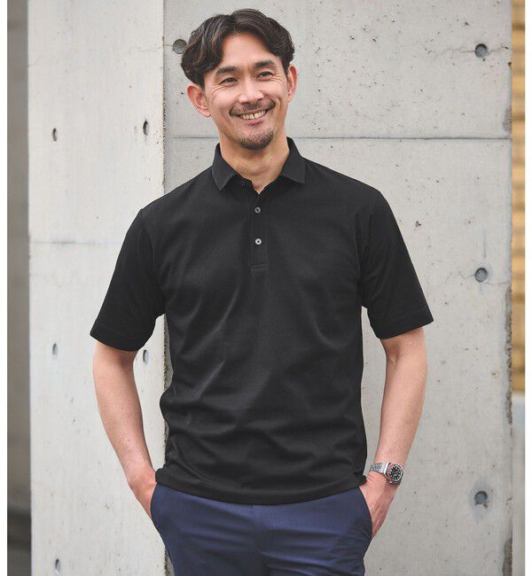 UNITED ARROWS green label relaxing「【WEB限定】JUST fit デイリー ドライ カッタウェイ 半袖 ポロシャツ -吸水速乾・抗菌-」|ポロシャツ|BLACK