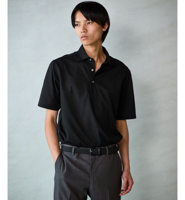 UNITED ARROWS green label relaxing「DUADRY clean バーズアイ カッタウェイ ビズポロ ポロシャツ -吸水速乾・抗菌-」|ポロシャツ|BLACK