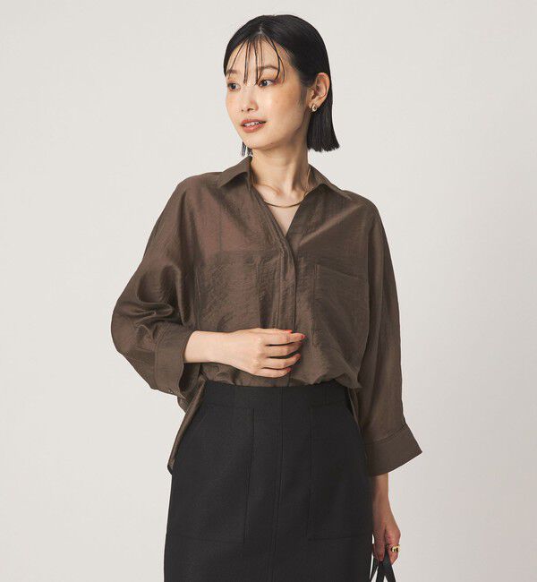 UNITED ARROWS green label relaxing「エアリーシアー スキッパー ポケット シャツ 接触冷感」|シャツ・ブラウス|DK.BROWN