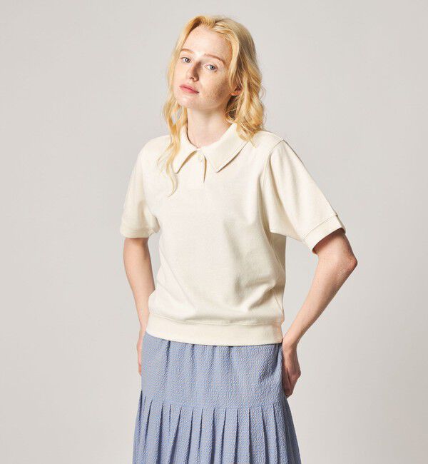 STEVEN ALAN「＜Steven Alan＞ブークレ ダンボール ワンボタン ハーフスリーブ プルオーバー ライト」|Tシャツ・カットソー|OFF WHITE