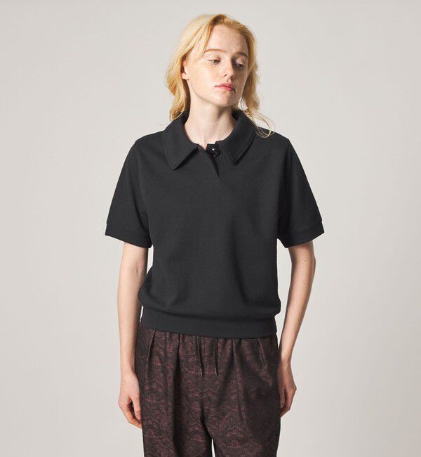 STEVEN ALAN「＜Steven Alan＞ブークレ ダンボール ワンボタン ハーフスリーブ プルオーバー ライト」|Tシャツ・カットソー|BLACK