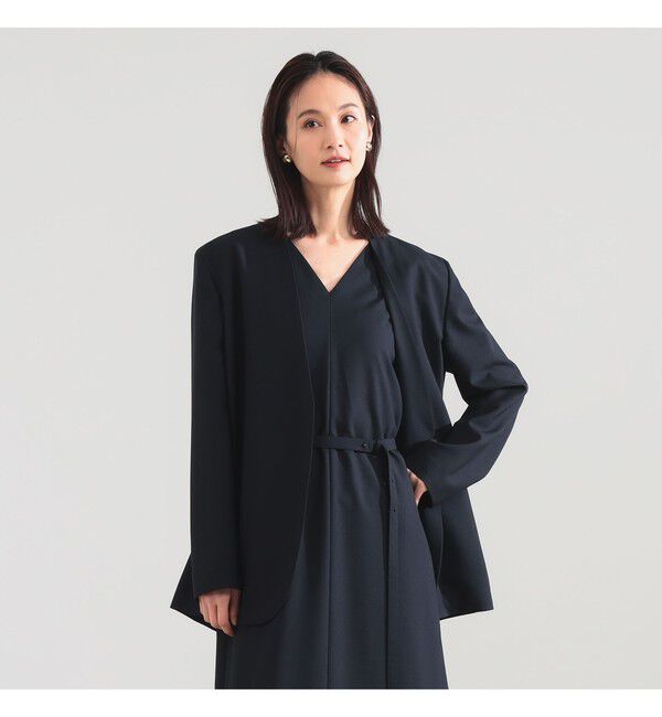 Demi-Luxe BEAMS 「ATON / ウールトロピカル ノーカラー ジャケット」|ノーカラージャケット|NAVY