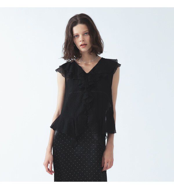 Ray BEAMS 「ラッフルカラー ノースリーブ ブラウス」|シャツ・ブラウス|BLACK