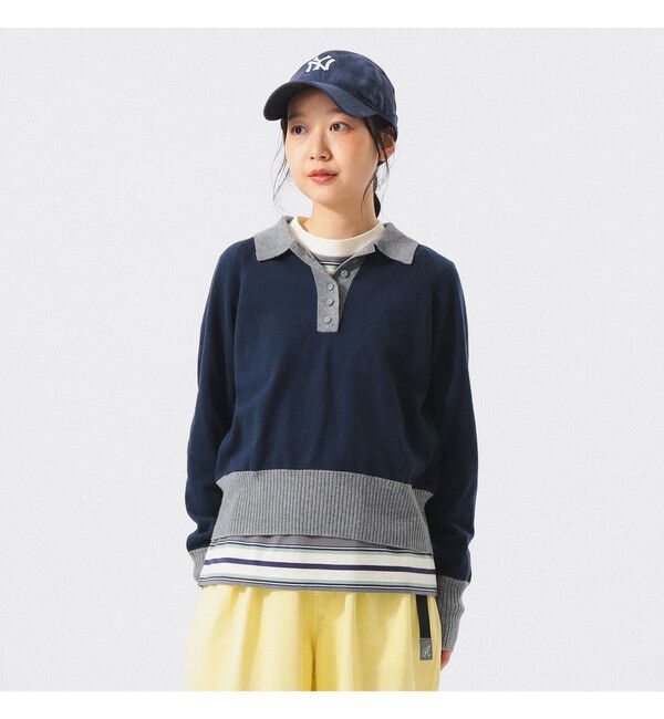 BEAMSBOY「カラーブロック ニット ポロ」|ニット・セーター|NAVY