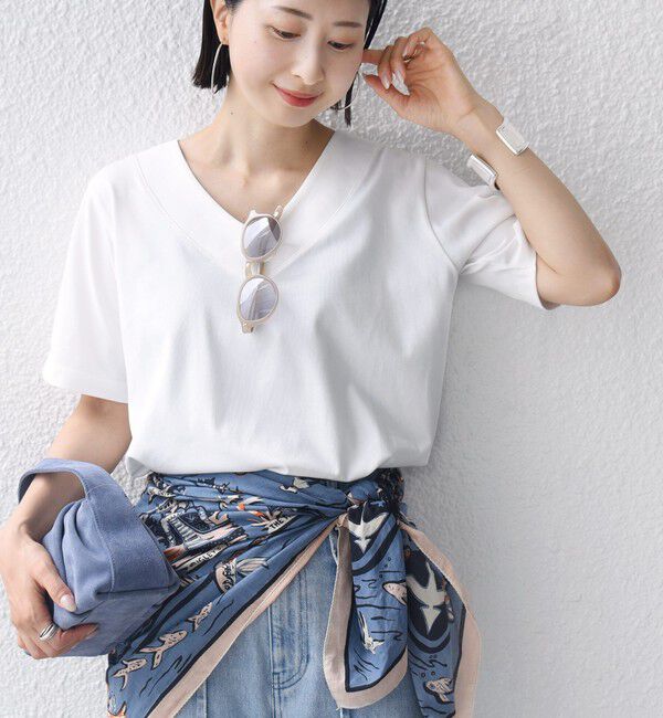 SHIPS for women「【WEB限定】〈ネックが選べる2サイズ展開〉オーガニックコットン バリエーションネック TEE」|Tシャツ・カットソー|ホワイト系