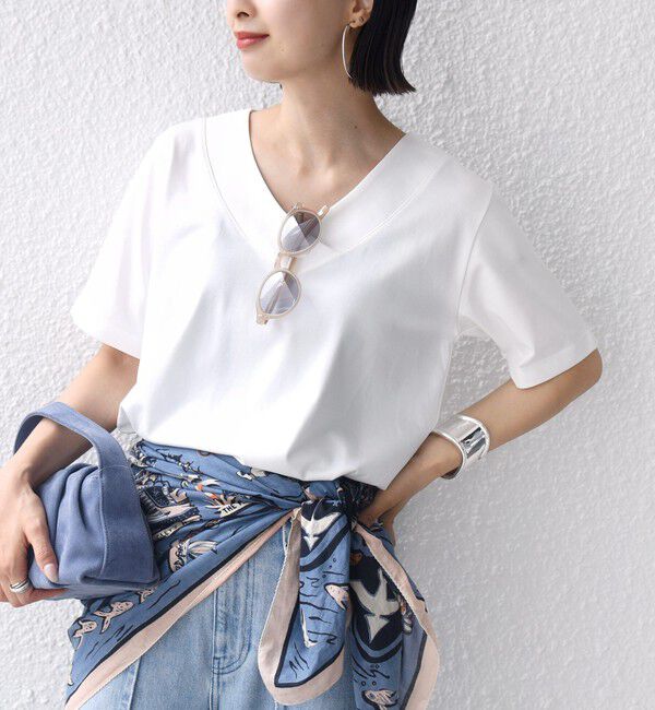 SHIPS for women「【WEB限定】〈ネックが選べる2サイズ展開〉オーガニックコットン バリエーションネック TEE」|Tシャツ・カットソー|