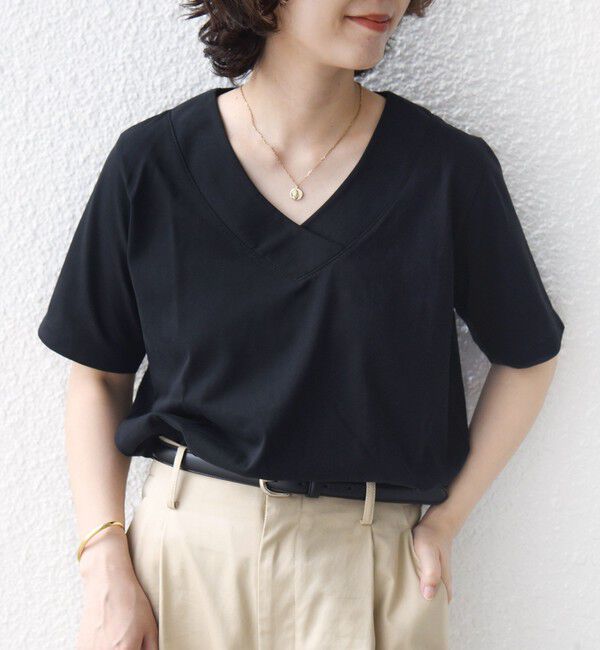 SHIPS for women「【WEB限定】〈ネックが選べる2サイズ展開〉オーガニックコットン バリエーションネック TEE」|Tシャツ・カットソー|ブラック系