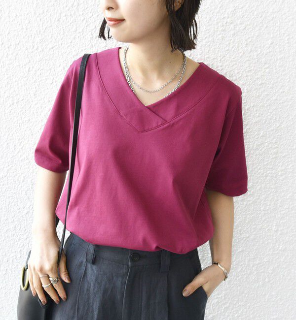 SHIPS for women「【WEB限定】〈ネックが選べる2サイズ展開〉オーガニックコットン バリエーションネック TEE」|Tシャツ・カットソー|ワインレッド
