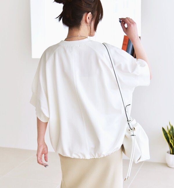 quaranciel「《一部追加予約》quaranciel:〈洗濯機可能〉ライト ポンチ ハーフスリーブ ドロスト ルーズ TEE」|Tシャツ・カットソー|