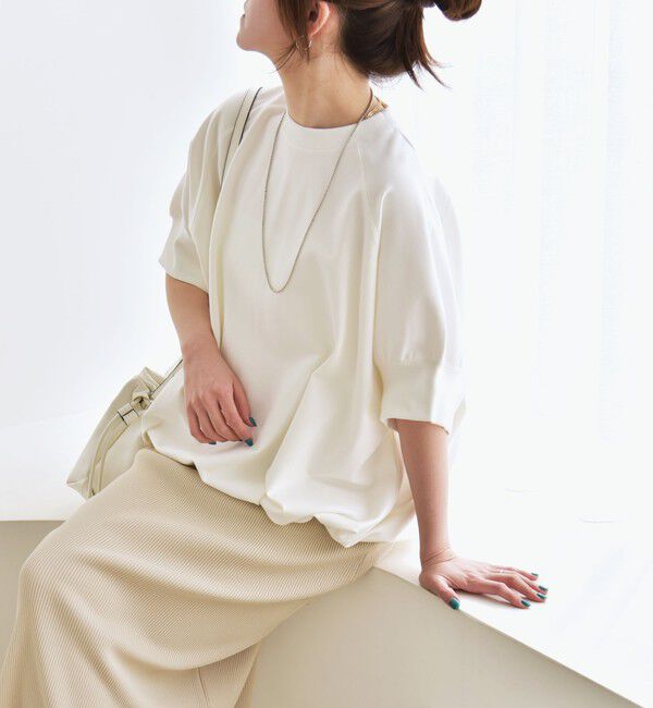 quaranciel「《一部追加予約》quaranciel:〈洗濯機可能〉ライト ポンチ ハーフスリーブ ドロスト ルーズ TEE」|Tシャツ・カットソー|
