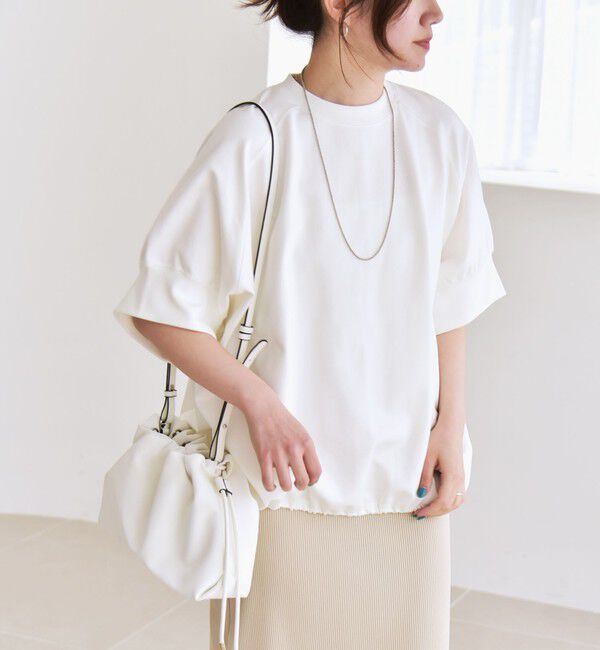 quaranciel「《一部追加予約》quaranciel:〈洗濯機可能〉ライト ポンチ ハーフスリーブ ドロスト ルーズ TEE」|Tシャツ・カットソー|