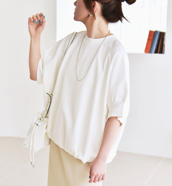 quaranciel「《一部追加予約》quaranciel:〈洗濯機可能〉ライト ポンチ ハーフスリーブ ドロスト ルーズ TEE」|Tシャツ・カットソー|