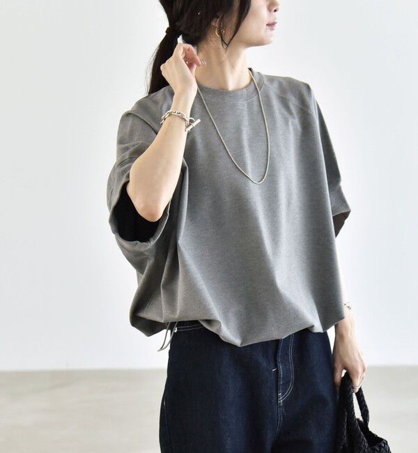 quaranciel「《一部追加予約》quaranciel:〈洗濯機可能〉ライト ポンチ ハーフスリーブ ドロスト ルーズ TEE」|Tシャツ・カットソー|ライトグレー