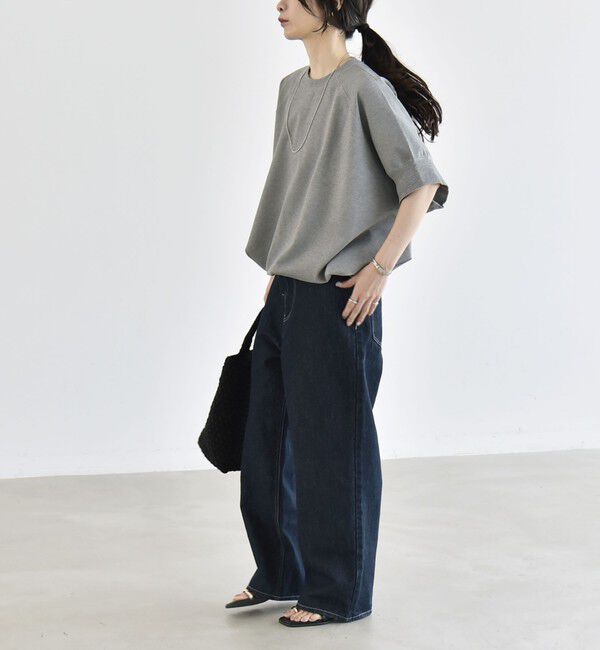 quaranciel「《一部追加予約》quaranciel:〈洗濯機可能〉ライト ポンチ ハーフスリーブ ドロスト ルーズ TEE」|Tシャツ・カットソー|