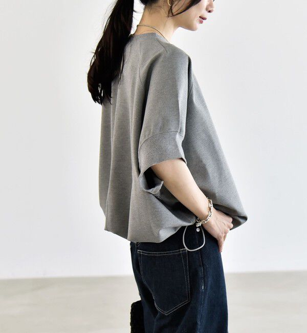 quaranciel「《一部追加予約》quaranciel:〈洗濯機可能〉ライト ポンチ ハーフスリーブ ドロスト ルーズ TEE」|Tシャツ・カットソー|