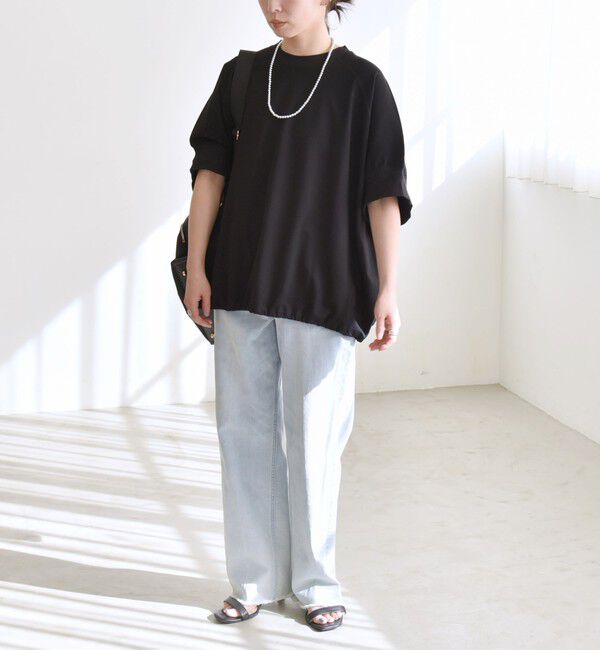 quaranciel「《一部追加予約》quaranciel:〈洗濯機可能〉ライト ポンチ ハーフスリーブ ドロスト ルーズ TEE」|Tシャツ・カットソー|