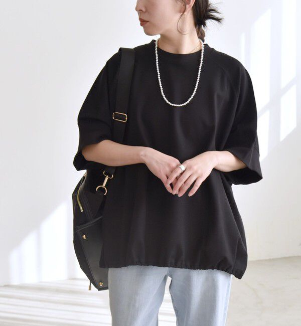 quaranciel「《一部追加予約》quaranciel:〈洗濯機可能〉ライト ポンチ ハーフスリーブ ドロスト ルーズ TEE」|Tシャツ・カットソー|