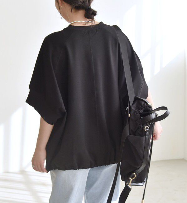 quaranciel「《一部追加予約》quaranciel:〈洗濯機可能〉ライト ポンチ ハーフスリーブ ドロスト ルーズ TEE」|Tシャツ・カットソー|