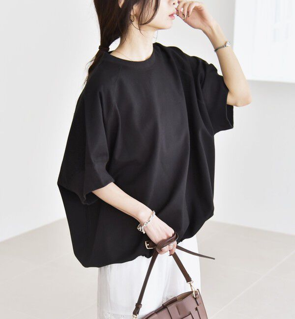 quaranciel「《一部追加予約》quaranciel:〈洗濯機可能〉ライト ポンチ ハーフスリーブ ドロスト ルーズ TEE」|Tシャツ・カットソー|