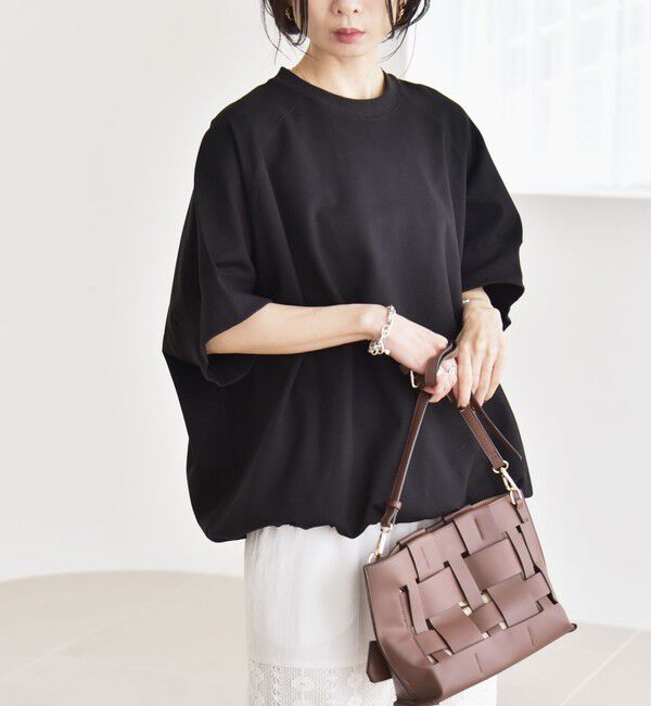 quaranciel「《一部追加予約》quaranciel:〈洗濯機可能〉ライト ポンチ ハーフスリーブ ドロスト ルーズ TEE」|Tシャツ・カットソー|