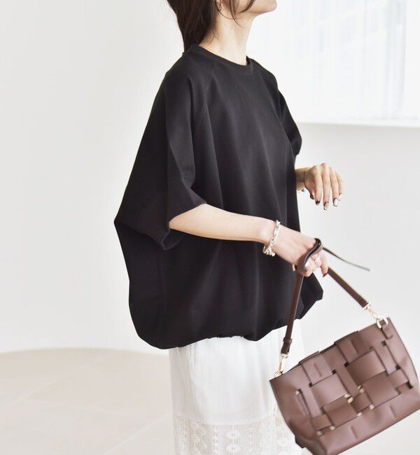 quaranciel「《一部追加予約》quaranciel:〈洗濯機可能〉ライト ポンチ ハーフスリーブ ドロスト ルーズ TEE」|Tシャツ・カットソー|