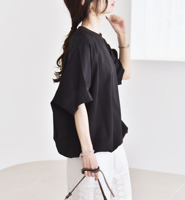 quaranciel「《一部追加予約》quaranciel:〈洗濯機可能〉ライト ポンチ ハーフスリーブ ドロスト ルーズ TEE」|Tシャツ・カットソー|