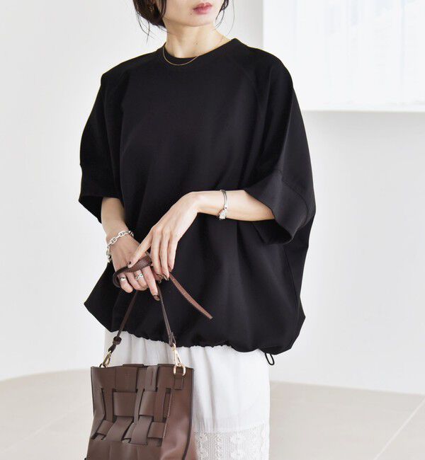 quaranciel「《一部追加予約》quaranciel:〈洗濯機可能〉ライト ポンチ ハーフスリーブ ドロスト ルーズ TEE」|Tシャツ・カットソー|