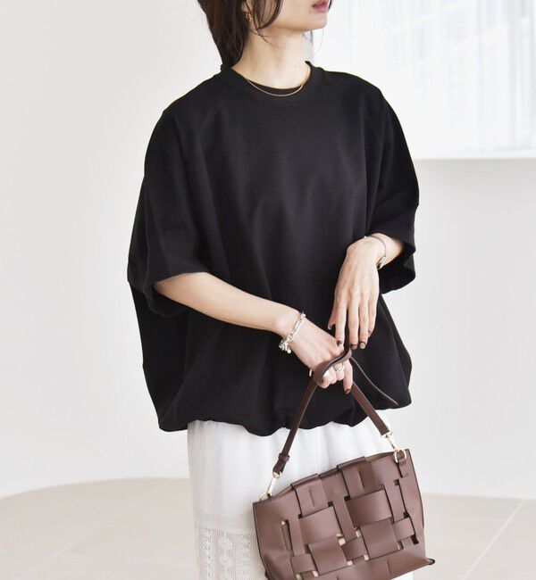 quaranciel「《一部追加予約》quaranciel:〈洗濯機可能〉ライト ポンチ ハーフスリーブ ドロスト ルーズ TEE」|Tシャツ・カットソー|