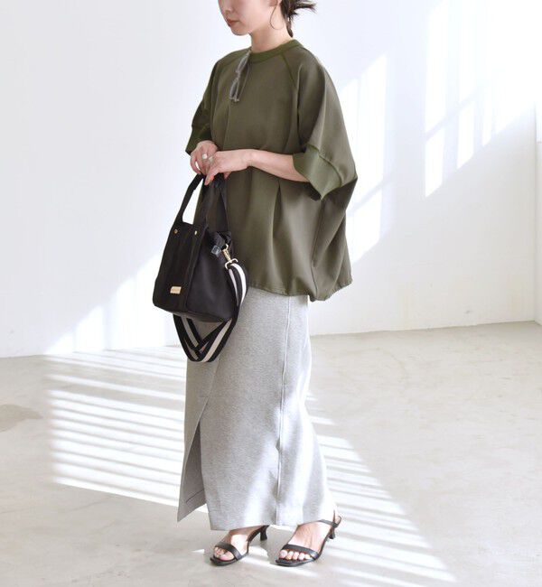 quaranciel「《一部追加予約》quaranciel:〈洗濯機可能〉ライト ポンチ ハーフスリーブ ドロスト ルーズ TEE」|Tシャツ・カットソー|