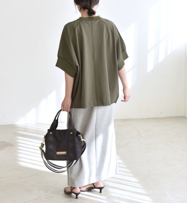 quaranciel「《一部追加予約》quaranciel:〈洗濯機可能〉ライト ポンチ ハーフスリーブ ドロスト ルーズ TEE」|Tシャツ・カットソー|