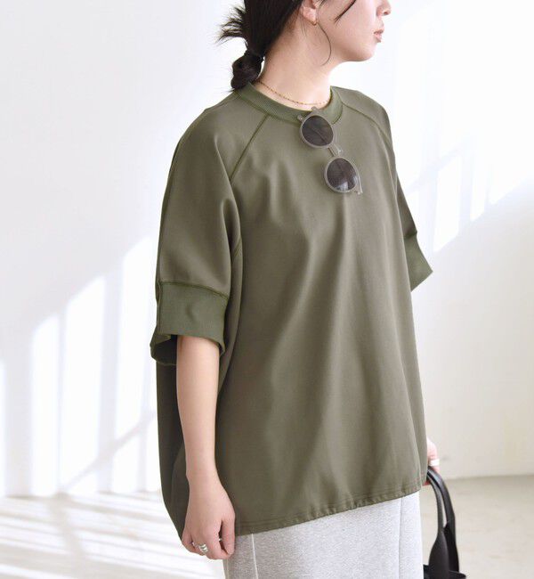 quaranciel「《一部追加予約》quaranciel:〈洗濯機可能〉ライト ポンチ ハーフスリーブ ドロスト ルーズ TEE」|Tシャツ・カットソー|