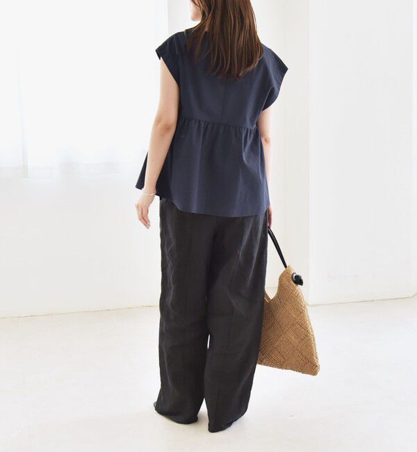 quaranciel「quaranciel:〈洗濯機可能〉ミニサッカー タックギャザー フレンチスリーブ ブラウス」|シャツ・ブラウス|