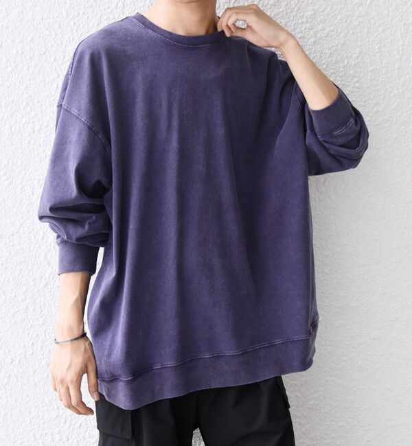 SHIPS any「ONEITA: ケミカルウォッシュ サイド ポケット リラックス Tシャツ(ロンT)」|Tシャツ・カットソー|ネイビー