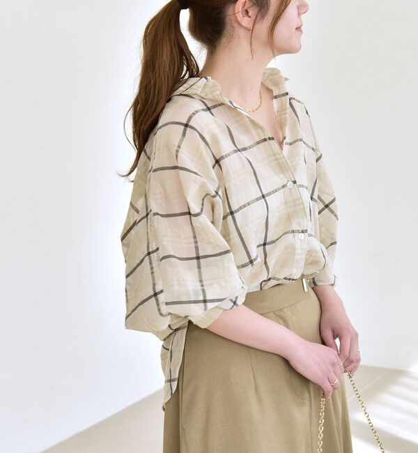 quaranciel「quaranciel:〈手洗い可能〉シアー チェック ドルマン ビッグ レギュラー シャツ」|シャツ・ブラウス|