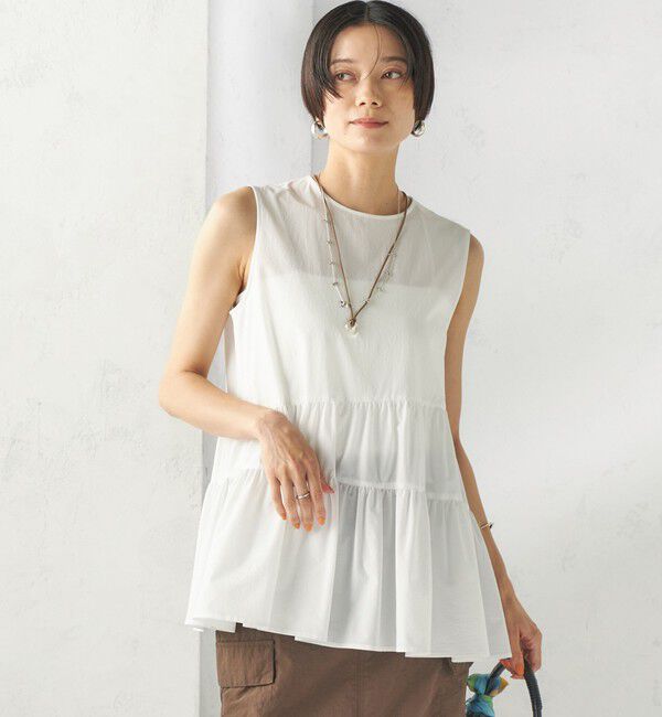 SHIPS for women「〈接触冷感 / 撥水加工〉TEXBRID(R) タフタ ノースリーブ ブラウス」|シャツ・ブラウス|