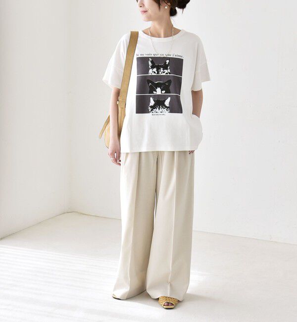 quaranciel「quaranciel:〈接触冷感/汗染み防止加工/洗濯機可能〉CAT プリント TEE」|Tシャツ・カットソー|