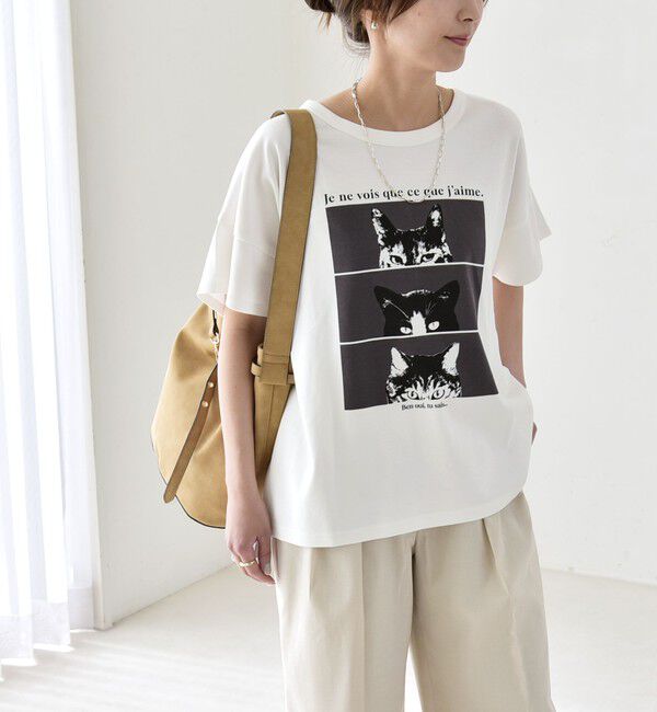 quaranciel「quaranciel:〈接触冷感/汗染み防止加工/洗濯機可能〉CAT プリント TEE」|Tシャツ・カットソー|