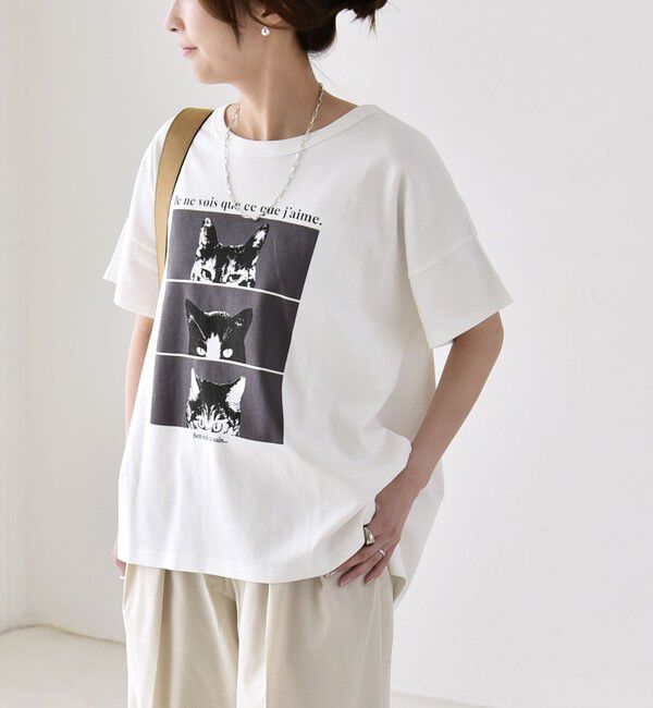 quaranciel「quaranciel:〈接触冷感/汗染み防止加工/洗濯機可能〉CAT プリント TEE」|Tシャツ・カットソー|