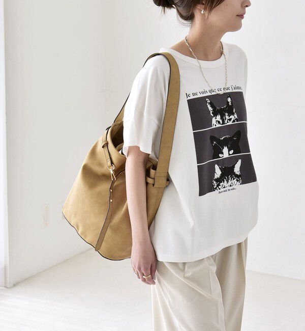quaranciel「quaranciel:〈接触冷感/汗染み防止加工/洗濯機可能〉CAT プリント TEE」|Tシャツ・カットソー|